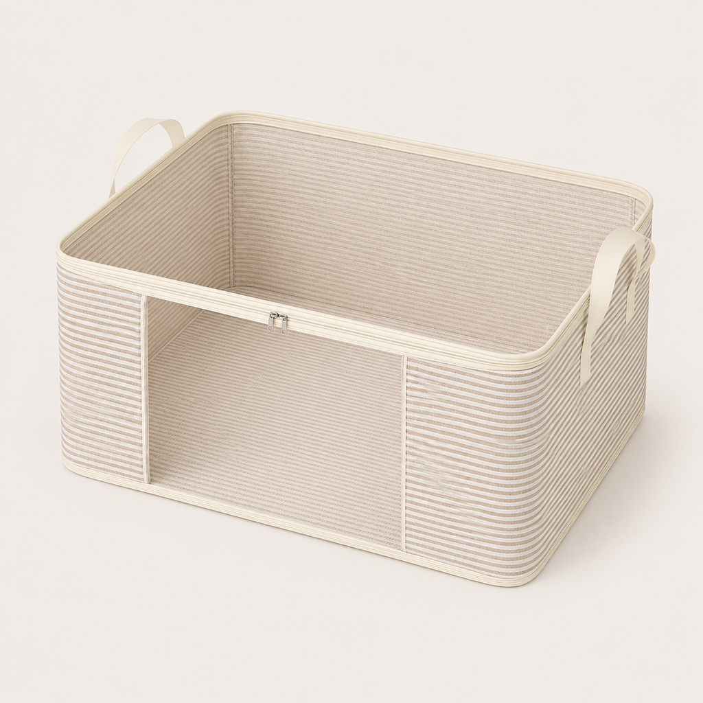 Striped Fabric Storage Boxes with Clear Window