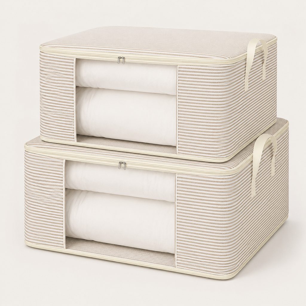 Striped Fabric Storage Boxes with Clear Window